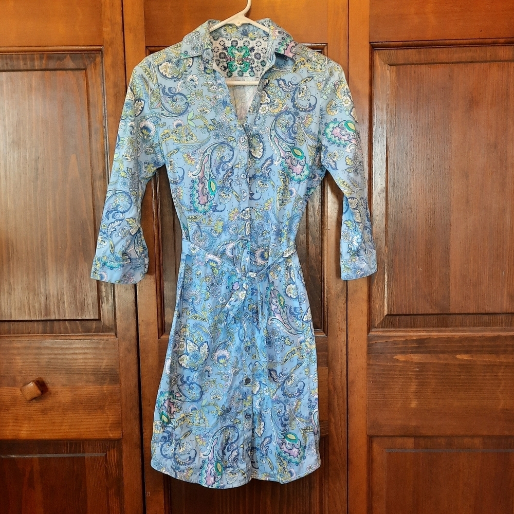 Robert Graham Elaine Shirt Dress Blue Paisley Pattern Midi Dress Size 2 *FLAWED*